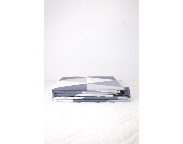 KADOLIS Housse de couette adulte en coton bio motifs triangles gris + taies (2)