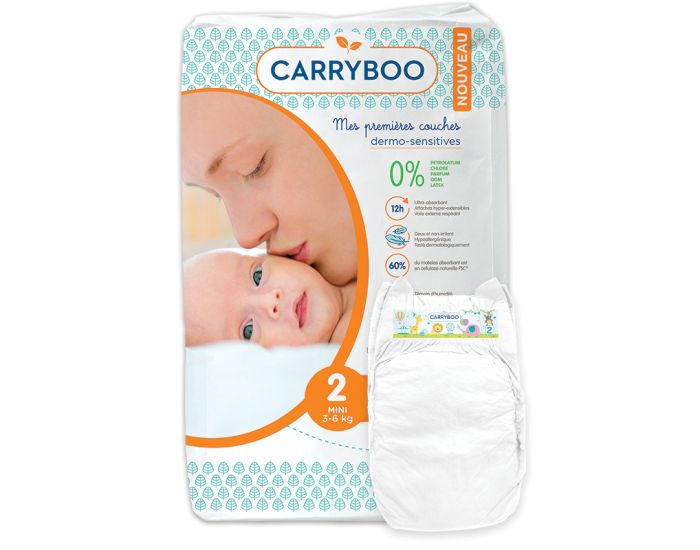 CARRYBOO Couches cologiques Dermo-Sensitives T2 - 3  6Kg - 6x56 Couches (4)