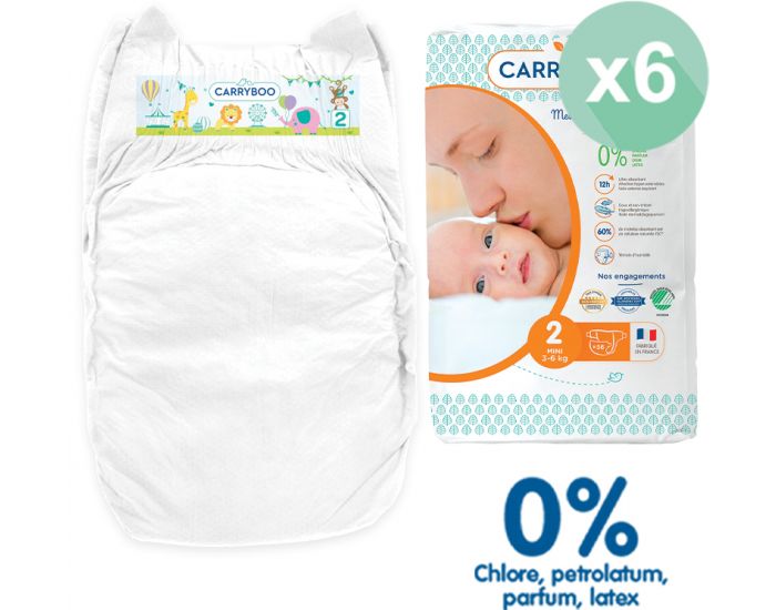 CARRYBOO Couches cologiques Dermo-Sensitives T2 - 3  6Kg - 6x56 Couches (5)