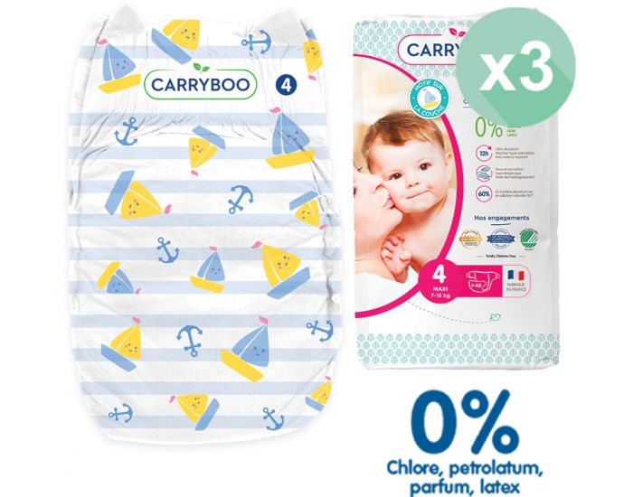 CARRYBOO Couches cologiques Dermo-Sensitives T4 - 7 18Kg - 3x48 Couches (4)