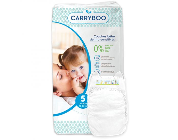 CARRYBOO Couches cologiques Dermo-Sensitives T5 - 12 25Kg - 44 Couches (6)