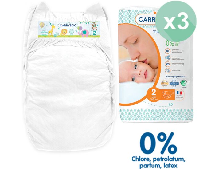 CARRYBOO Couches cologiques Dermo-Sensitives T2 - 3  6Kg - 3x56 Couches (6)