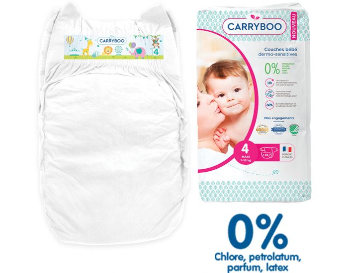 CARRYBOO Couches cologiques Dermo-Sensitives T4 - 7 18Kg - 48 Couches (5)