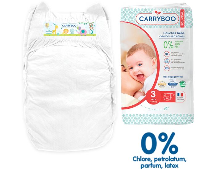 CARRYBOO Couches cologiques Dermo-sensitives T3 - 4 9 Kg - 54 Couches (6)