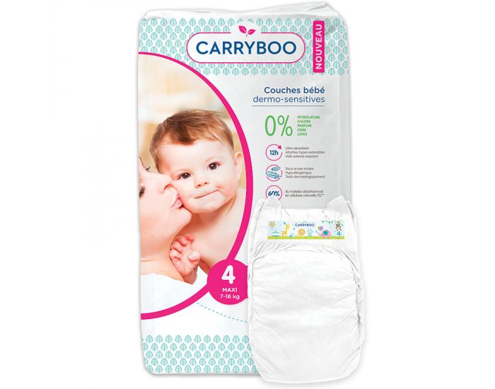 CARRYBOO Couches cologiques Dermo-Sensitives T4 - 7 18kg - 6x48 Couches (6)
