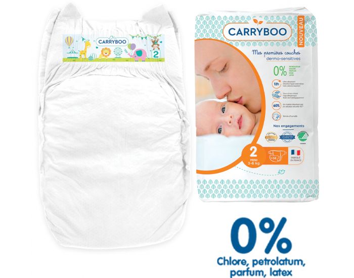 CARRYBOO Couches cologiques Dermo-Sensitives T2 - 3  6Kg - 56 Couches (5)