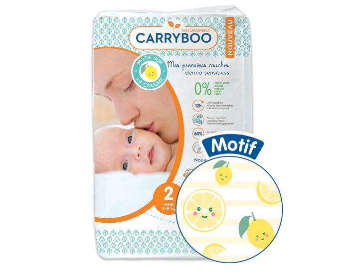 CARRYBOO Couches cologiques Dermo-Sensitives T2 - 3  6Kg - 56 Couches (6)