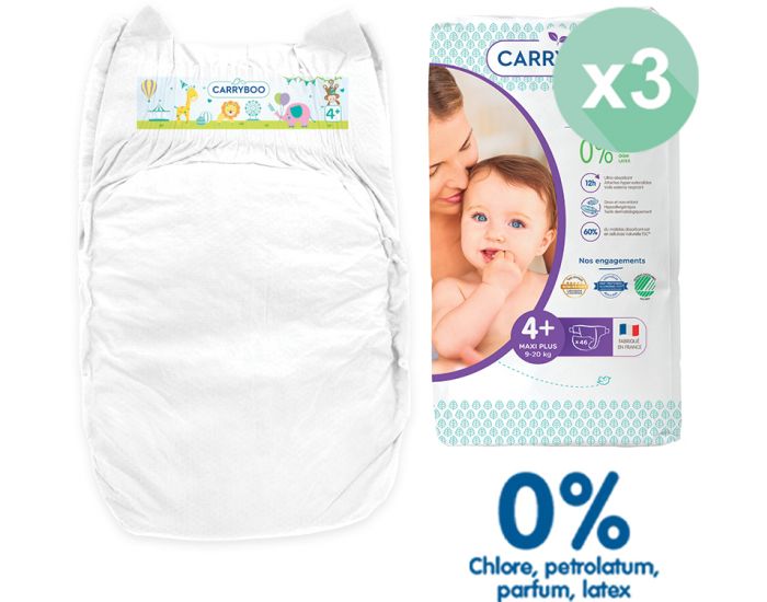 CARRYBOO Couches cologiques Dermo-Sensitives T4+ - 9 20Kg - 3x46 Couches (6)