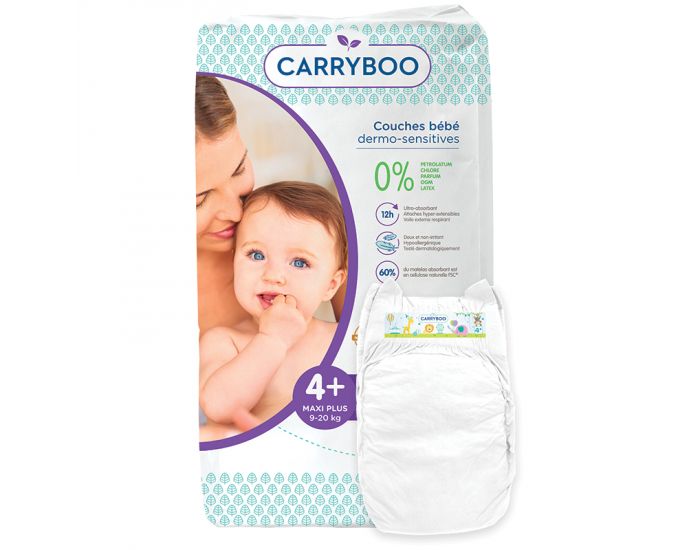 CARRYBOO Couches cologiques Dermo-Sensitives T4+ - 9 20Kg - 46 Couches (6)