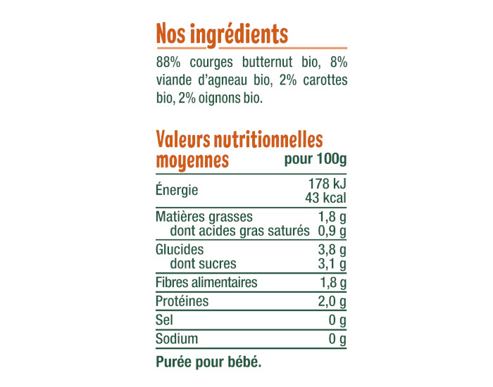 GOOD GOUT Petit Plat Bb Courges Butternut Saut d'Agneau - 190g - Ds 6 mois (2)