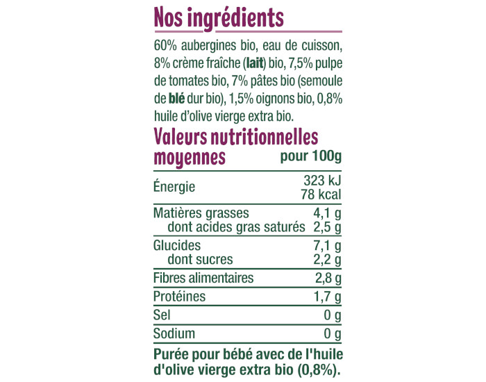 GOOD GOUT Petit Plat Bb Pennes aux Aubergines - 190g - Ds 8 mois (2)