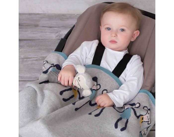 SEVIRA KIDS Couverture Bb - Lgre - en Tricot - Coton Biologique - 80x100cm - Singe (1)