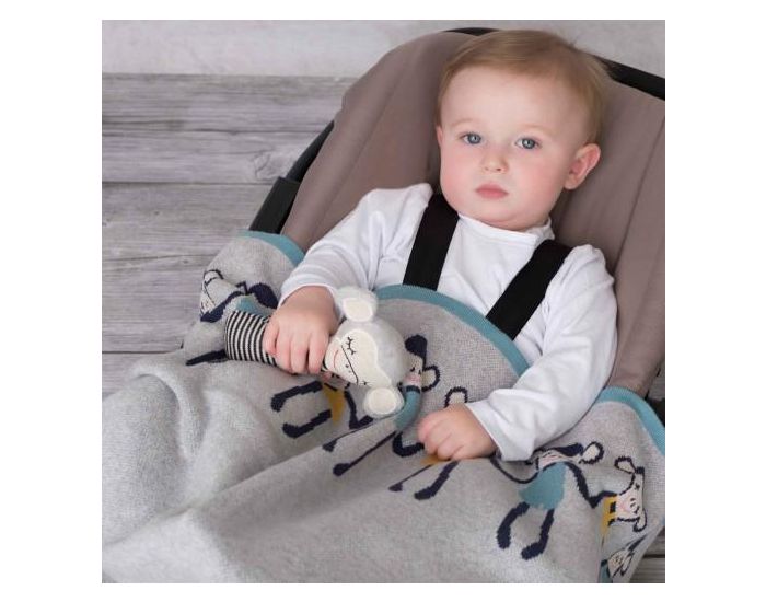 Couverture bébé enfant - plaid tricoté - en coton bio - Singe