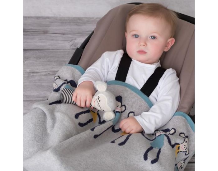SEVIRA KIDS Couverture Bb - Lgre - en Tricot - Coton Biologique - 80x100cm - Singe (13)