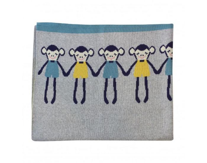 SEVIRA KIDS Couverture Bb - Lgre - en Tricot - Coton Biologique - 80x100cm - Singe (14)