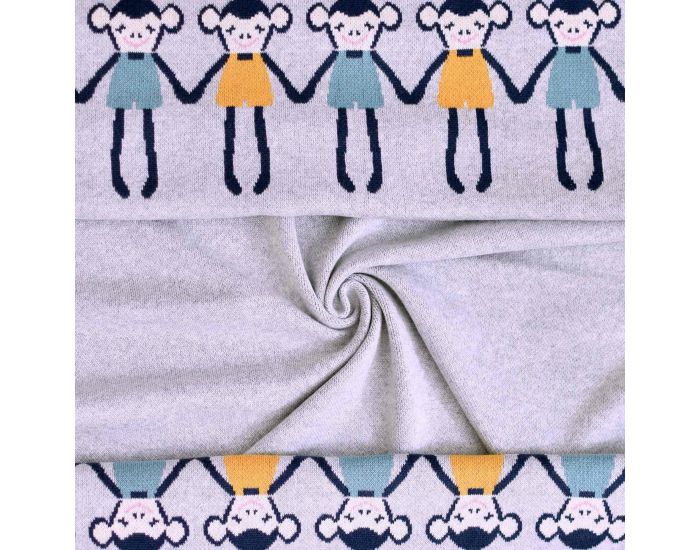 SEVIRA KIDS Couverture Bb - Lgre - en Tricot - Coton Biologique - 80x100cm - Singe (4)