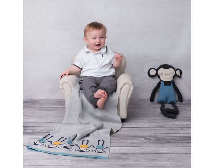 SEVIRA KIDS Couverture Bb - Lgre - en Tricot - Coton Biologique - 80x100cm - Singe (5)