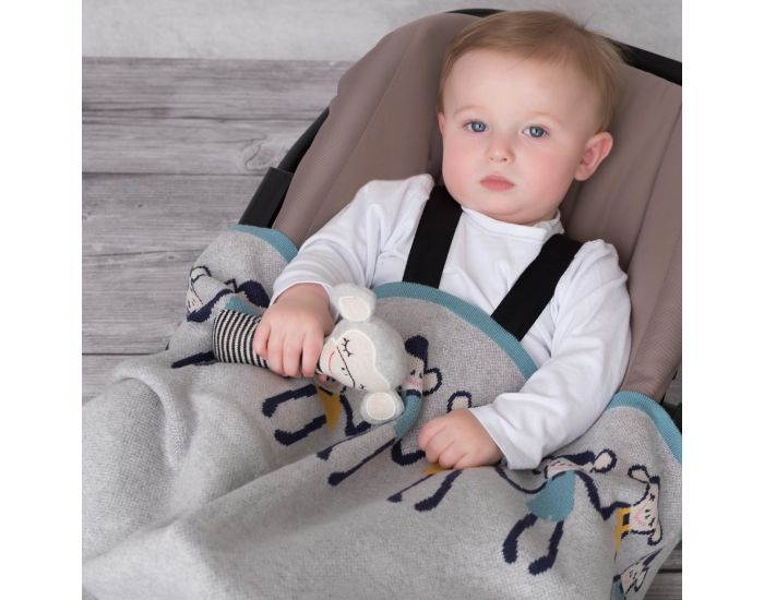 SEVIRA KIDS Couverture Bb - Lgre - en Tricot - Coton Biologique - 80x100cm - Singe (6)