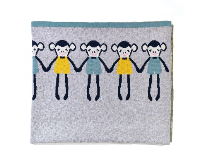 SEVIRA KIDS Couverture Bb - Lgre - en Tricot - Coton Biologique - 80x100cm - Singe (7)