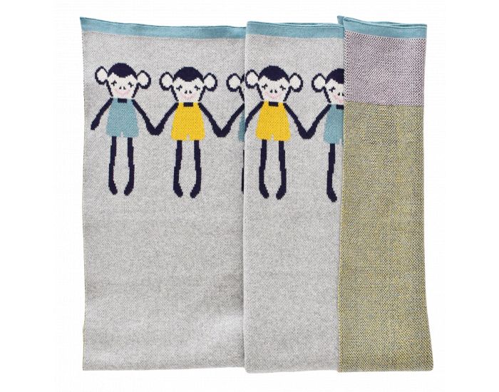 SEVIRA KIDS Couverture Bb - Lgre - en Tricot - Coton Biologique - 80x100cm - Singe (8)