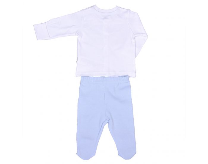 BEBESEO Pyjama 2 Pices 100% Bio Bleu Pull + Pantalon Avec Boutons Pressoirs (1)