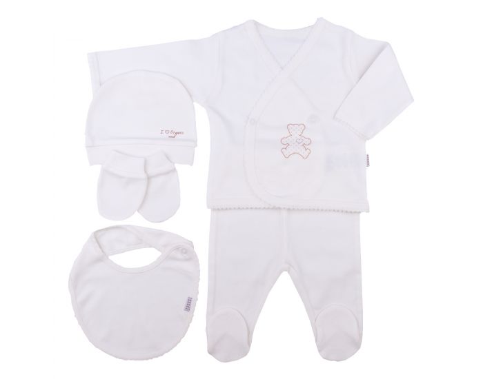 BEBESEO Coffret Naissance 5 Pices Mixte : Pull, Pantalon, Moufles, Bonnet et Bavoir (1)