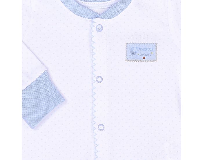 BEBESEO Pyjama 2 Pices 100% Bio Bleu Pull + Pantalon Avec Boutons Pressoirs Et Broderies (3)