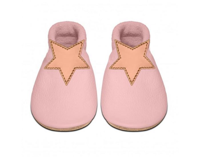 SEVIRA KIDS Chaussons Bb en Cuir Souple - Etoile Rose (5)