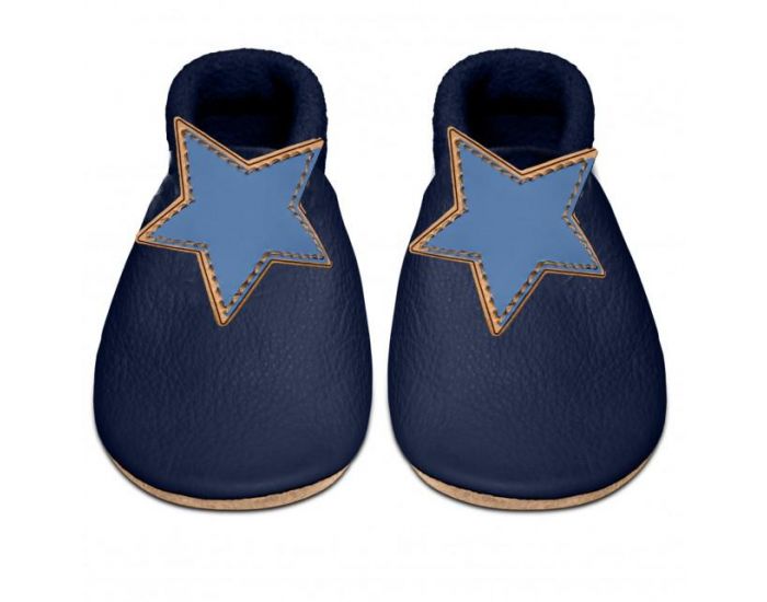 SEVIRA KIDS Chaussons Bb en Cuir Souple - Etoile Bleu Marine (5)