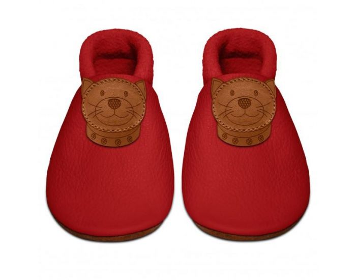 SEVIRA KIDS Chaussons Bb en Cuir Souple - Chaton Rouge (5)