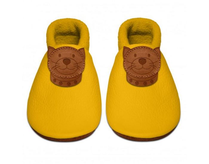 SEVIRA KIDS Chaussons Bb en Cuir Souple - Chaton Jaune (4)