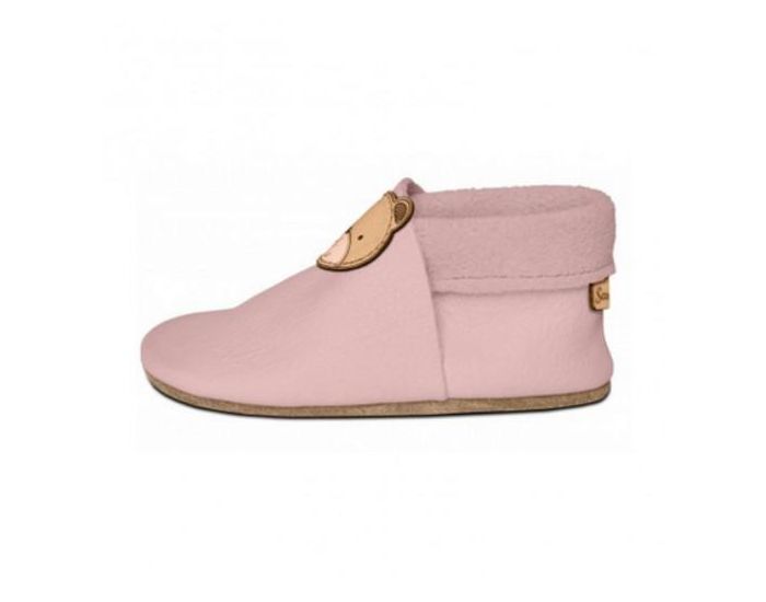SEVIRA KIDS Chaussons Bb en Cuir Souple - Ourson Rose (1)