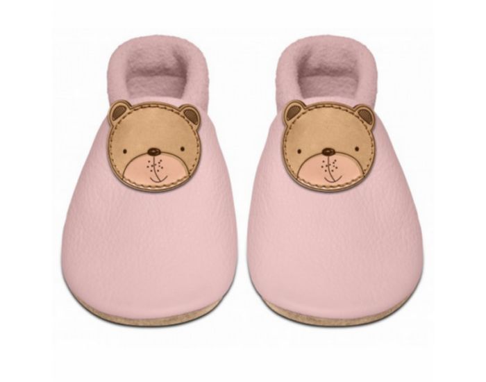 SEVIRA KIDS Chaussons Bb en Cuir Souple - Ourson Rose (6)