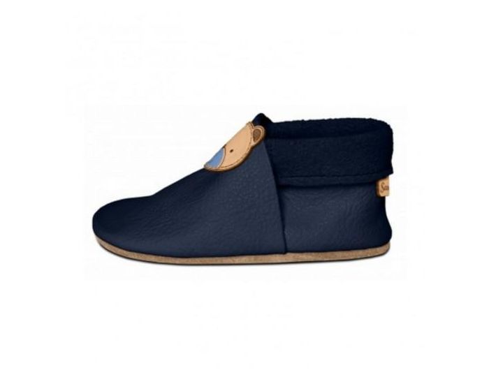 SEVIRA KIDS Chaussons Bb en Cuir Souple - Ourson Bleu Marine (1)