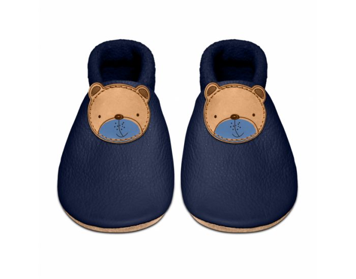 SEVIRA KIDS Chaussons Bb en Cuir Souple - Ourson Bleu Marine (7)