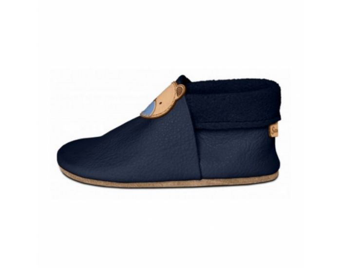 SEVIRA KIDS Chaussons Bb en Cuir Souple - Ourson Bleu Marine (8)