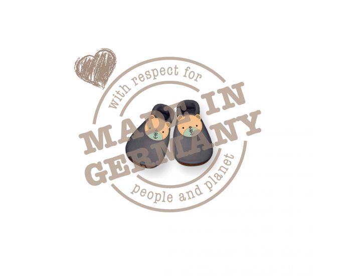 SEVIRA KIDS Chaussons Bb en Cuir Souple - Ourson Gris (5)