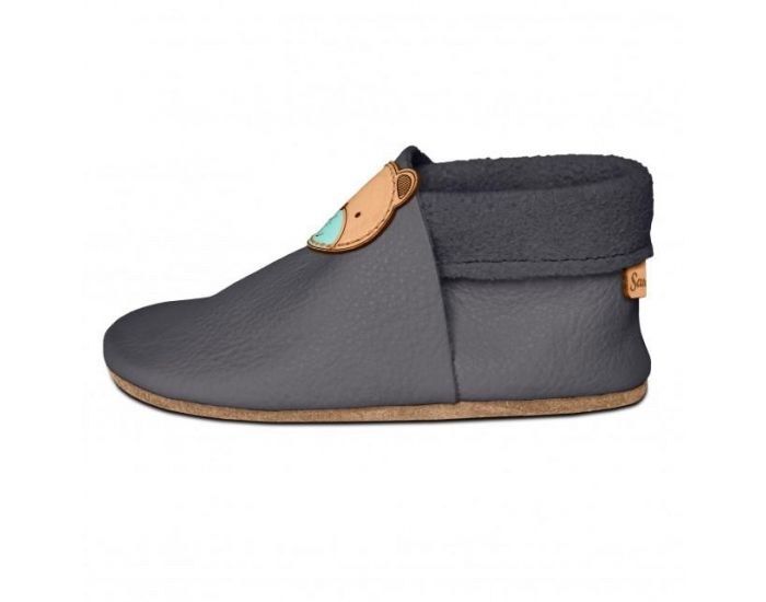 SEVIRA KIDS Chaussons Bb en Cuir Souple - Ourson Gris (7)