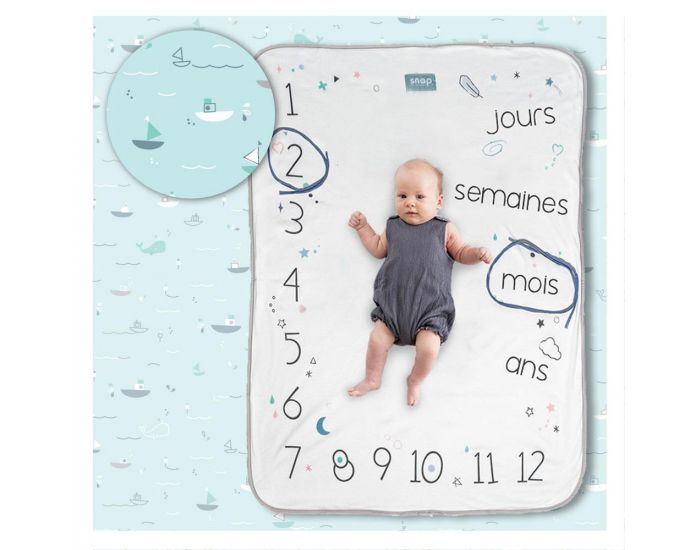 SNAP THE MOMENT Couverture 2 en 1 Photobooth 100% coton - Aqua marine (9)