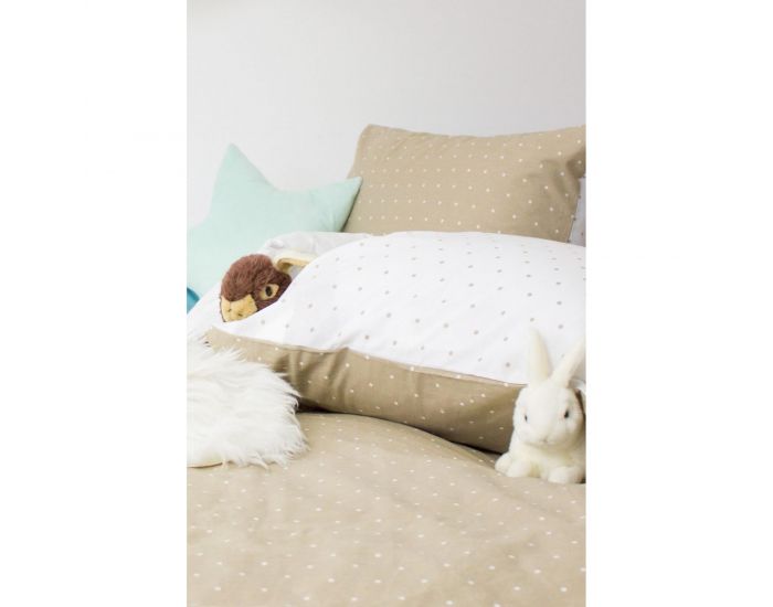 KADOLIS Housse de Couette bb en Coton bio Taupe Pois + taie (1)