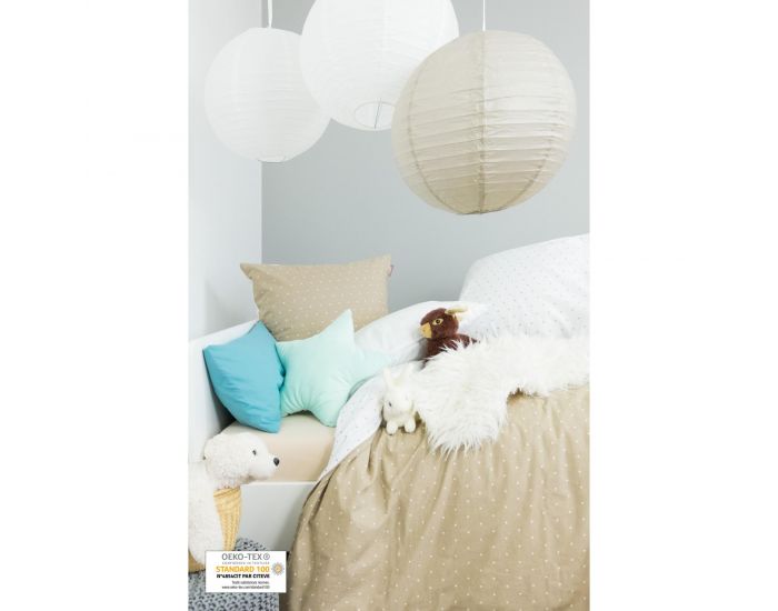 KADOLIS Housse de Couette bb en Coton bio Taupe Pois + taie (3)