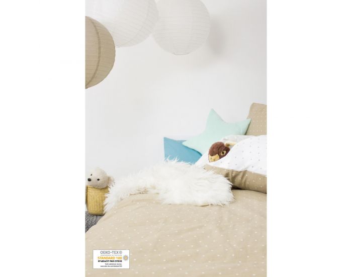 KADOLIS Housse de Couette bb en Coton bio Taupe Pois + taie (5)