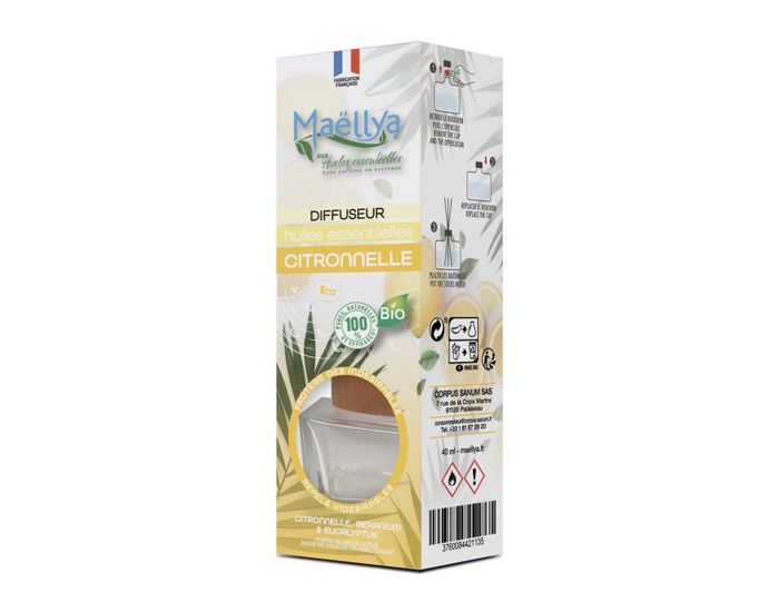 MAELLYA Lot de 2 Diffuseurs Btons Bio aux Huiles Essentielles Citronnelle Anti Volants - 40 ml (2)