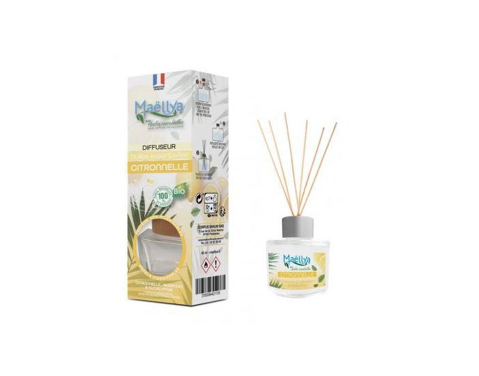 MAELLYA Lot de 2 Diffuseurs Btons Bio aux Huiles Essentielles Citronnelle Anti Volants - 40 ml (3)