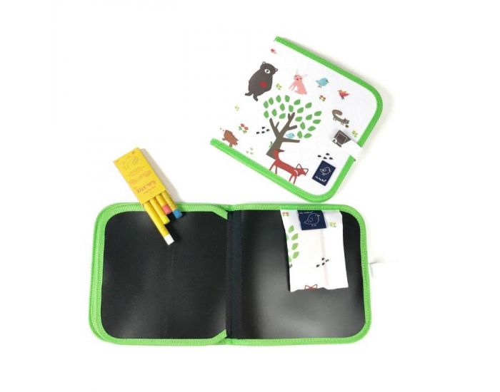 JAQ JAQ BIRD Cahier Ardoise + 4 Craies Zro Poussire - Ds 3 ans (1)