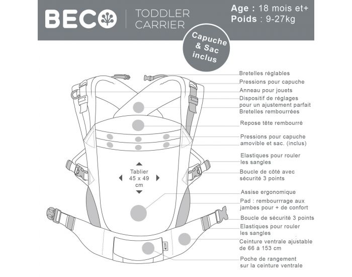 BECO Porte B�b� BECO TODDLER - De 12 � 27 kg environ (4)