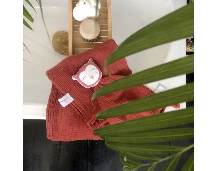 CAROTTE & CIE Doudou Hibou en Double Gaze - Rouge Terracotta - D�s la naissance.  (2)