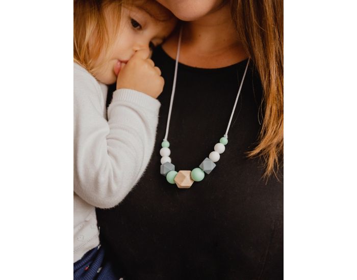 MAWEN MATERNE Collier d'Allaitement, de Dentition Bois et Silicone - Mint & Grey (2)