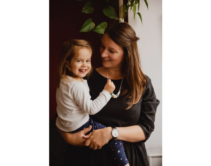 MAWEN MATERNE Collier d'Allaitement, de Dentition Bois et Silicone - Mint & Grey (1)