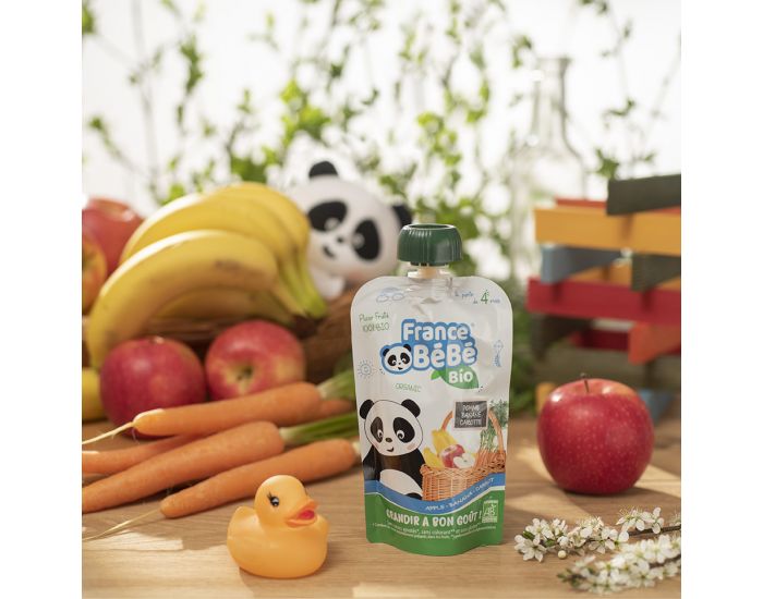 FRANCE B�B� BIO Pack 10 Gourdes de Pur�e de Fruits et L�gumes - Pomme Banane Carotte - D�s 4 mois  (1)